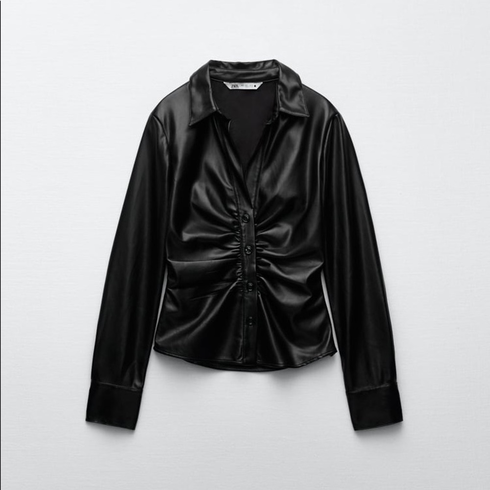 Zara leather button up shirt